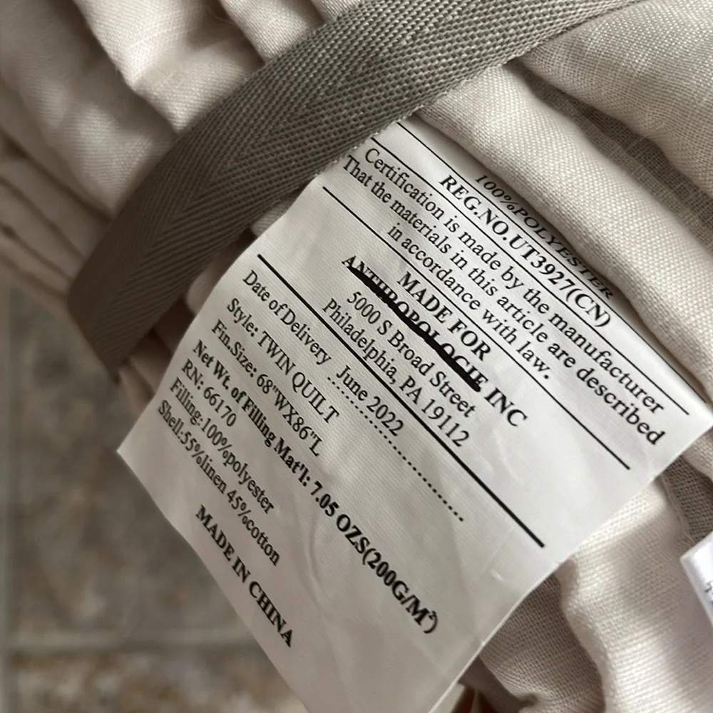 Anthropologie Relaxed Linen Cotton Quilt Size Twin NWT